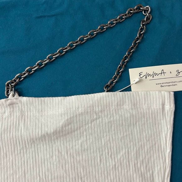 Emma & Sam One Shoulder Chain Ribbed Top Top Crop - Picture 4 of 6